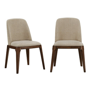 Shaynah Curved Back Dining Chair Walnut Legs Brown Fabric Foam Seat