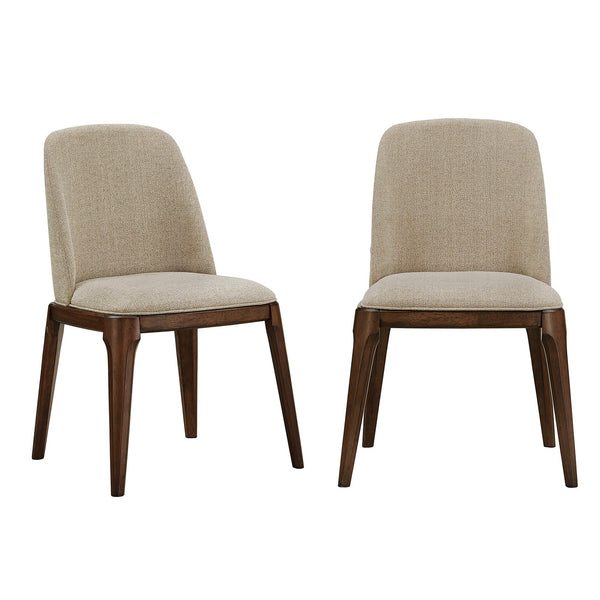 Shaynah Curved Back Dining Chair Walnut Legs Brown Fabric Foam Seat