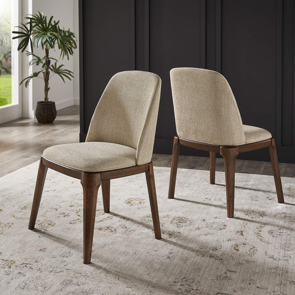 Shaynah Curved Back Dining Chair Walnut Legs Brown Fabric Foam Seat