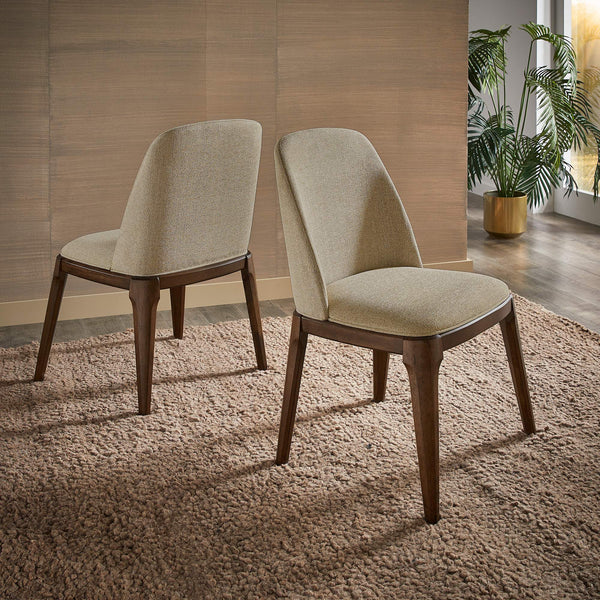 Shaynah Curved Back Dining Chair Walnut Legs Brown Fabric Foam Seat