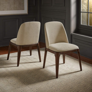Shaynah Curved Back Dining Chair Walnut Legs Brown Fabric Foam Seat