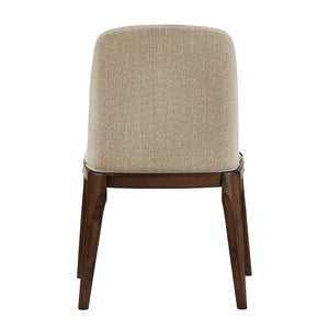 Shaynah Curved Back Dining Chair Walnut Legs Brown Fabric Foam Seat