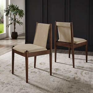Shaynah Upholstered Dining Chair Rubberwood Frame Linen Fabric Walnut Finish