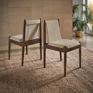 Shaynah Upholstered Dining Chair Rubberwood Frame Linen Fabric Walnut Finish