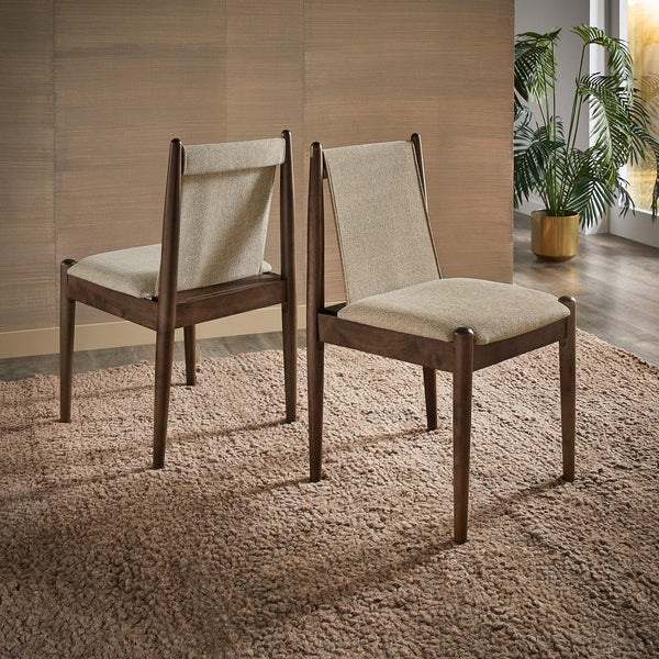 Shaynah Upholstered Dining Chair Rubberwood Frame Linen Fabric Walnut Finish