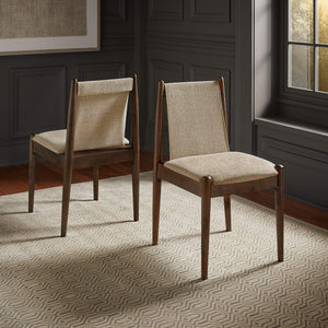 Shaynah Upholstered Dining Chair Rubberwood Frame Linen Fabric Walnut Finish