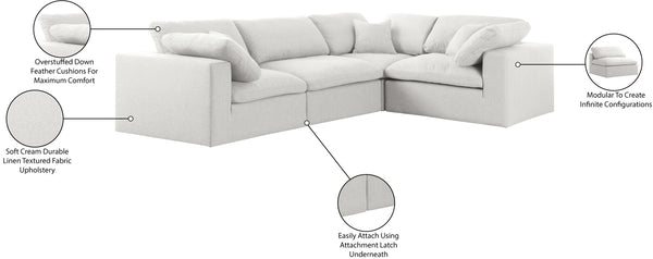Serene Cream Linen Textured Fabric Modular Sectional 601Cream-Sec4C Meridian Furniture