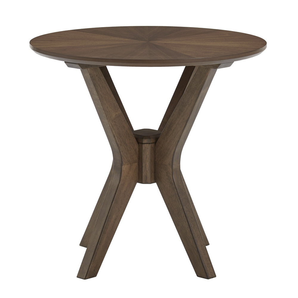 Homelegance Round Walnut Sunburst Veneer End Table with Geometric Base for Living Rooms 601WN-04