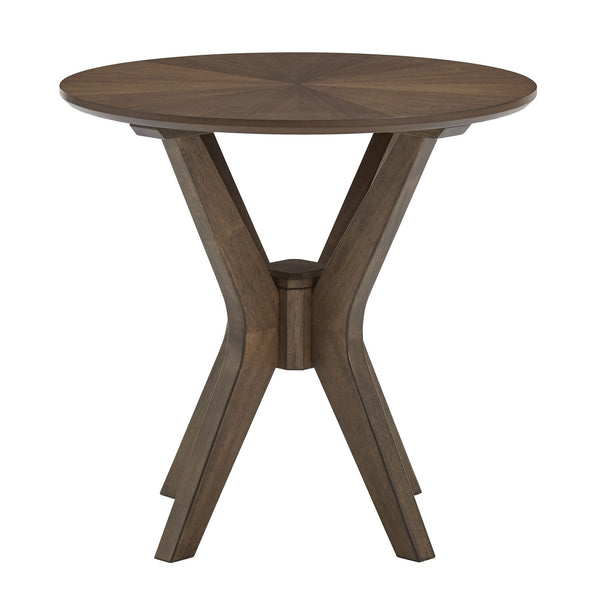 Homelegance Round Walnut Sunburst Veneer End Table with Geometric Base for Living Rooms 601WN-04