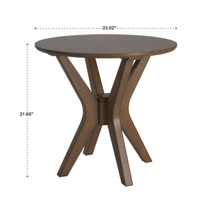 Round Walnut Sunburst Veneer End Table with Geometric Base for Living Rooms