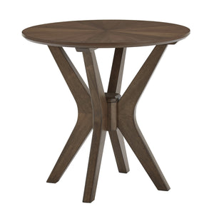 Round Walnut Sunburst Veneer End Table with Geometric Base for Living Rooms