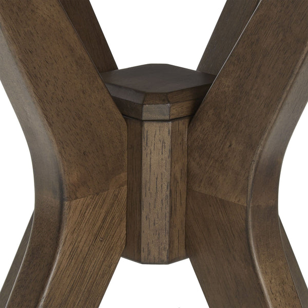 Round Walnut Sunburst Veneer End Table with Geometric Base for Living Rooms