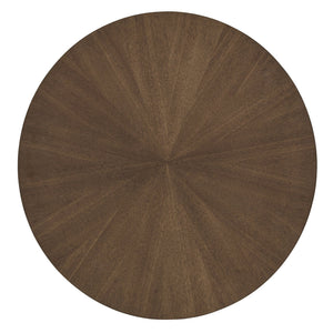 Round Walnut Sunburst Veneer End Table with Geometric Base for Living Rooms
