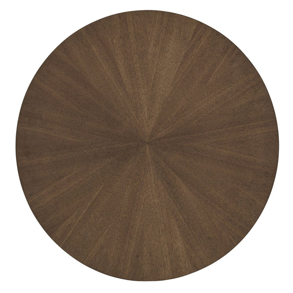 Round Walnut Sunburst Veneer End Table with Geometric Base for Living Rooms