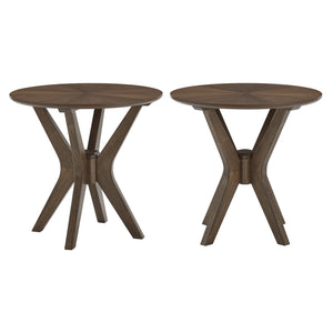 Round Walnut Sunburst Veneer End Table with Geometric Base for Living Rooms