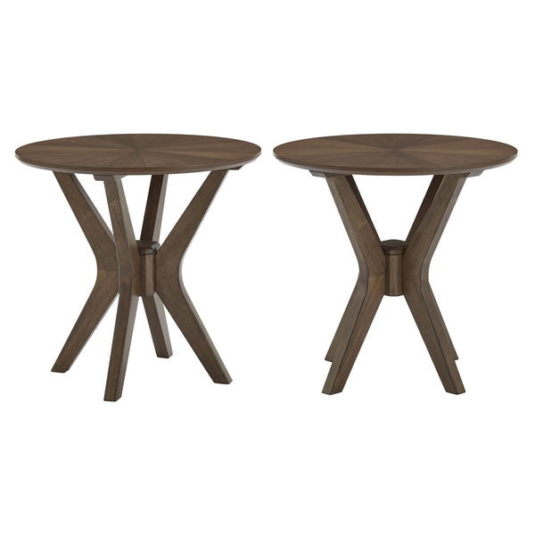 Round Walnut Sunburst Veneer End Table with Geometric Base for Living Rooms
