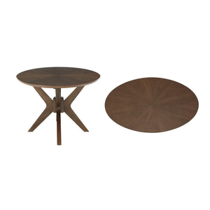 Shaynah Round Walnut Sunburst Veneer Coffee Table Mid-century Living Room