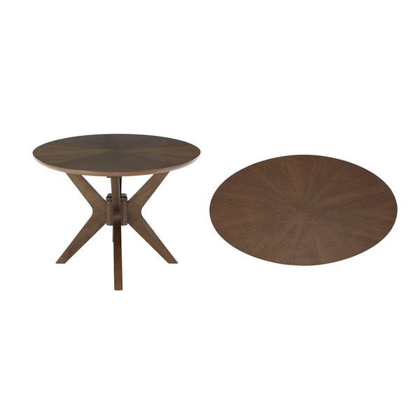 Shaynah Round Walnut Sunburst Veneer Coffee Table Mid-century Living Room