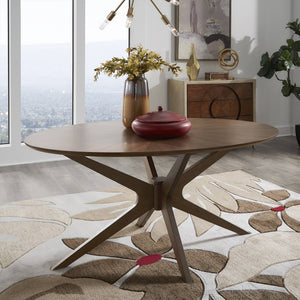 Shaynah Oval Walnut Veneer Pedestal Dining Table Mid-century Seats Four