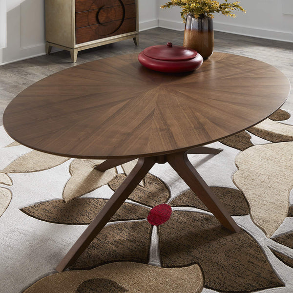 Shaynah Oval Walnut Veneer Pedestal Dining Table Mid-century Seats Four