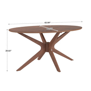 Shaynah Oval Walnut Veneer Pedestal Dining Table Mid-century Seats Four