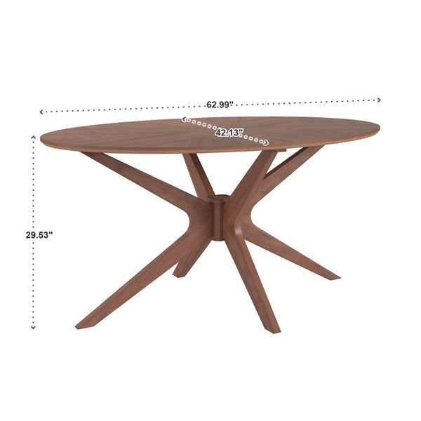 Shaynah Oval Walnut Veneer Pedestal Dining Table Mid-century Seats Four