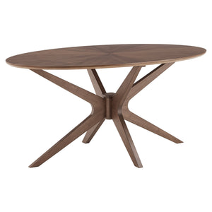 Shaynah Oval Walnut Veneer Pedestal Dining Table Mid-century Seats Four