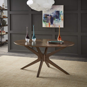 Shaynah Oval Walnut Veneer Pedestal Dining Table Mid-century Seats Four