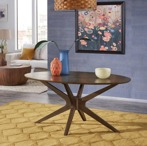 Shaynah Oval Walnut Veneer Pedestal Dining Table Mid-century Seats Four