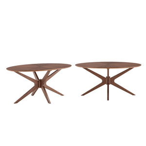 Shaynah Oval Walnut Veneer Pedestal Dining Table Mid-century Seats Four