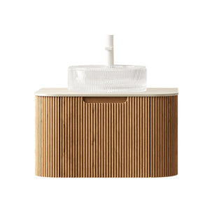 English Elm Dina Floating Bathroom Vanity with Sintered Stone Top and Crystal Glass Basin Beige,Natural Wood,Transparent W2615S00349