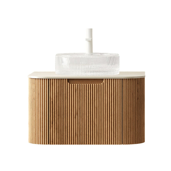 English Elm Dina Floating Bathroom Vanity with Sintered Stone Top and Crystal Glass Basin Beige,Natural Wood,Transparent W2615S00349