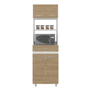 English Elm Kitchen Pantry Tall 4‑Door Cabinet with Drawer and 4 Shelves, Engineered Wood Beige‑White Modern Storage B097P350304