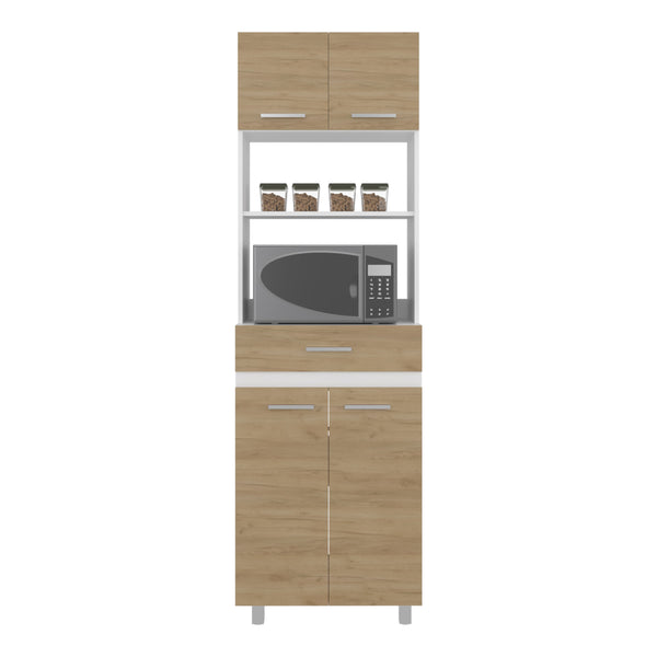 English Elm Kitchen Pantry Tall 4‑Door Cabinet with Drawer and 4 Shelves, Engineered Wood Beige‑White Modern Storage B097P350304