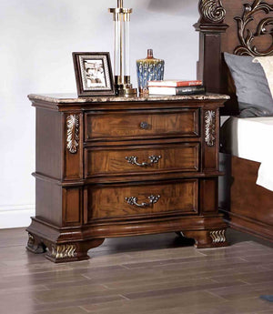 English Elm Traditional Marble Top Nightstand with Dovetail Drawers Cedar Lining Cherry Finish Brown B2741P436974