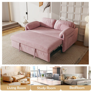 English Elm Sofa 54" Velvet Convertible Sofa Bed - Pink/Blue/Black, Compact 2-Seater with Retractable Bed, 500lb Support W3371P302141