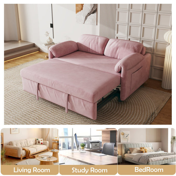 English Elm Sofa 54" Velvet Convertible Sofa Bed - Pink/Blue/Black, Compact 2-Seater with Retractable Bed, 500lb Support W3371P302141