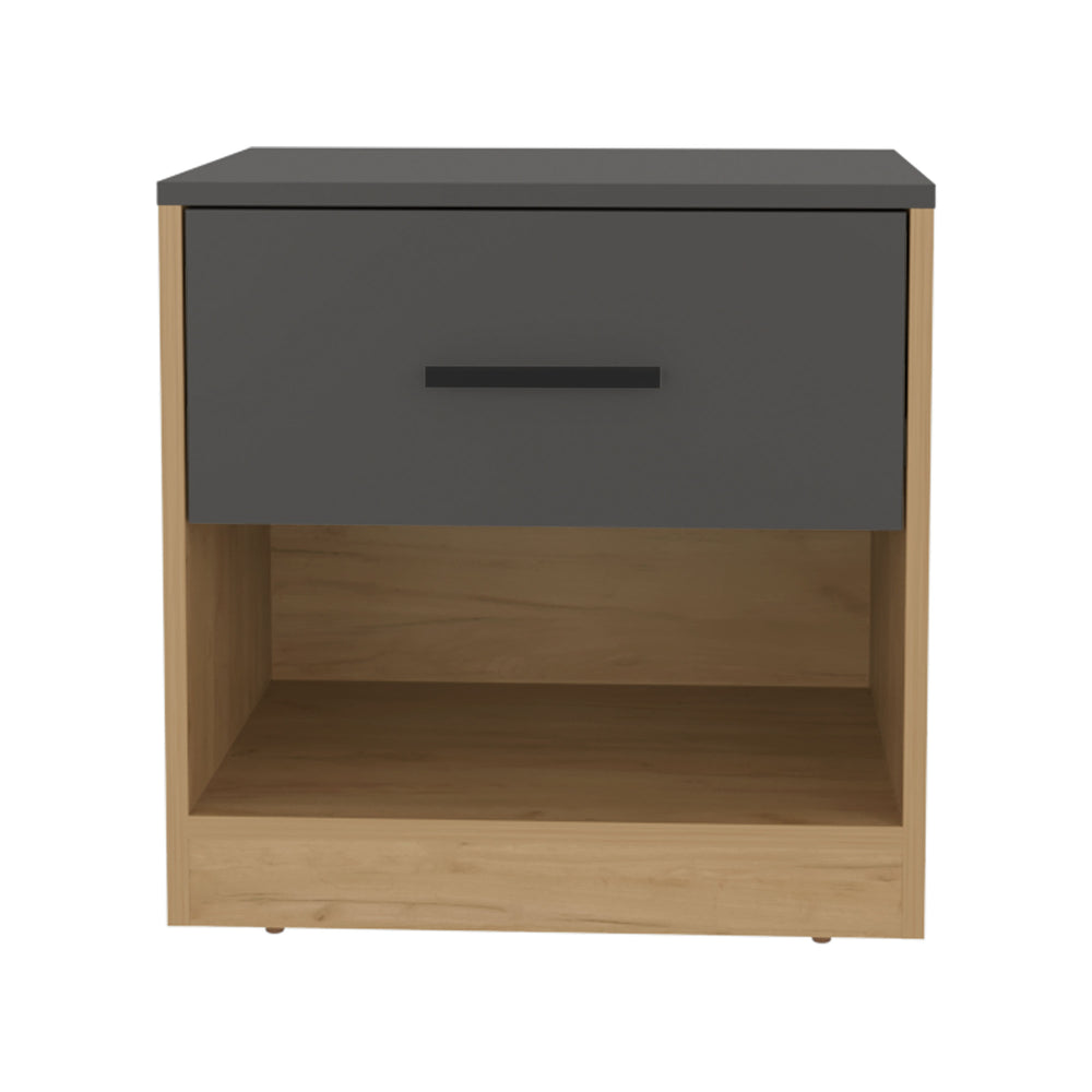 English Elm Alder Modern 19.7" One Drawer Nightstand with Open Shelf, Compact Durable MDF End Table, Gray Oak B070P286464