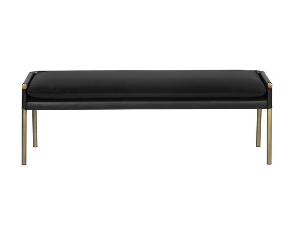 Sunpan Bellevue Upholstered Bench with Antique Brass Frame - Stylish, Unique Textures for Modern Spaces Abbington Black / Bravo Black