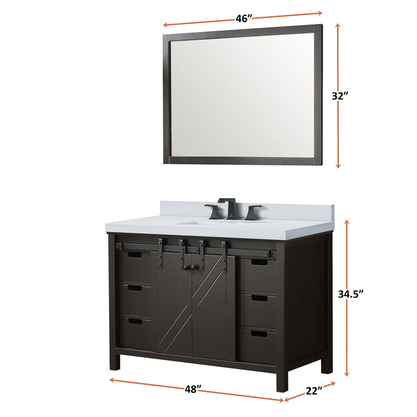English Elm Brown 48 In. Bath Vanity Set With White Quartz Countertop, Matte Black Faucet & 44 In. Mirror B2731S01279
