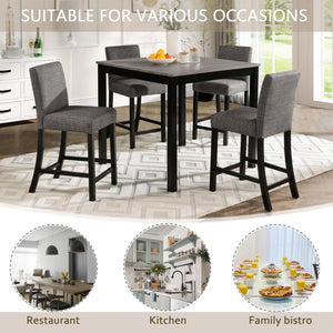 English Elm 5-Piece Counter Height Table Set With 4 Chairs - Stylish Light Grey & Black Design For Modern Dining W1998P195205