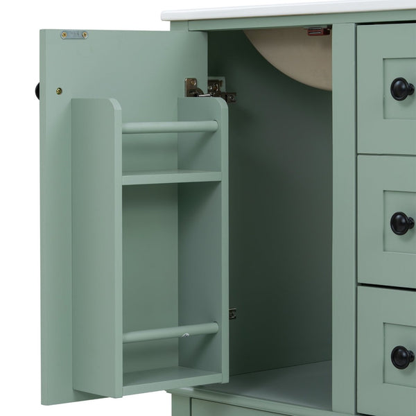 English Elm 24-inch Matte Bathroom Vanity Rubberwood Cabinet with Ceramic Sink and Soft-close Drawers Light Green N729P377516F