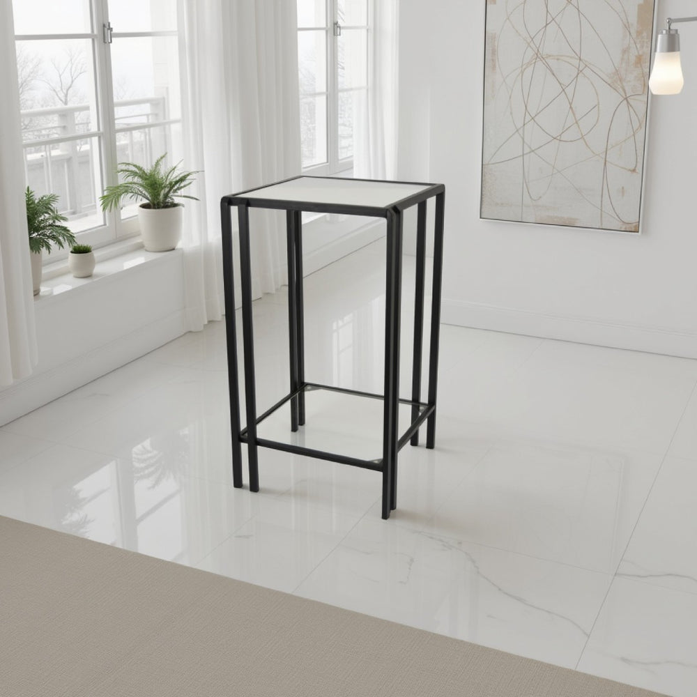 English Elm Buckley Black Metal Plant Stand with Mirrored Shelves for Glam Living Room Decor B056P416943