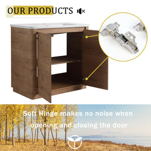 English Elm 36'' Freestanding Bathroom Vanity with White Ceramic Sink, Soft-Close Doors, Plywood, Adjustable Shelves W999P351896