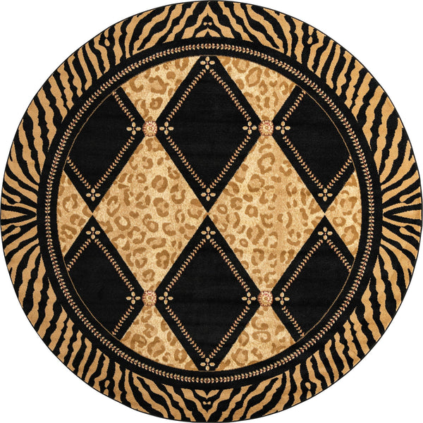 Unique Loom Wildlife Ocelote Machine Made Geometric Rug Light Brown, Black/Cream/Light Brown/Tan 7' 10" x 7' 10"