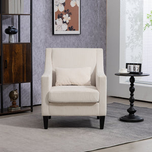 English Elm COOLMORE Modern Accent Chair with Plush Corduroy Upholstery, Solid Wood Frame and Two Pillows Beige W395P195355