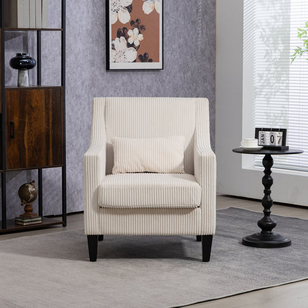 English Elm COOLMORE Modern Accent Chair with Plush Corduroy Upholstery, Solid Wood Frame and Two Pillows Beige W395P195355