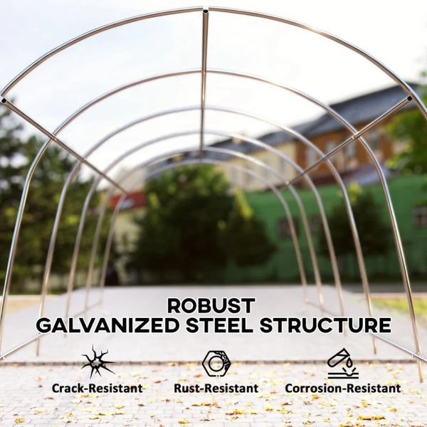 English Elm Portable Steel Frame Carport Canopy Upf50 Pe Cover Full Enclosure Vehicle Shelter Beige T3971S00117