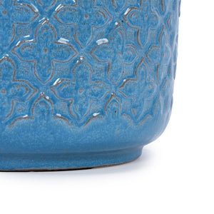 English Elm Set Of 3 Antique Blue Ceramic Flowerpots - Artisan Planters For Garden, Patio & Indoor Decor W3273P321480-GIGA