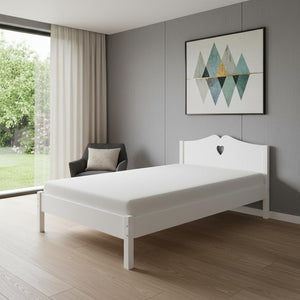 HomeRoots White Wood Twin Bed Frame - Timeless Design, Durable Construction, Ideal for Cozy Spaces & Guests 602022